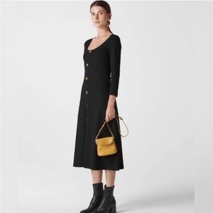 Whistles Black Ribbed Button Detail Jersey Midi Dress